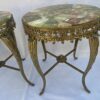 1970′ Pair of Gilt Bronze Stands LXV Style Onyx Marquetry Trays H 46, Ø 37 cm - Image 5
