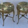 1970′ Pair of Gilt Bronze Stands LXV Style Onyx Marquetry Trays H 46, Ø 37 cm
