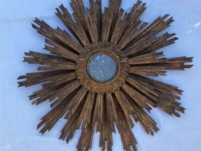 1950′ Sun Oxidized Mirror 2 Floors Patinated Golden Wood 75 Cm In Diameter