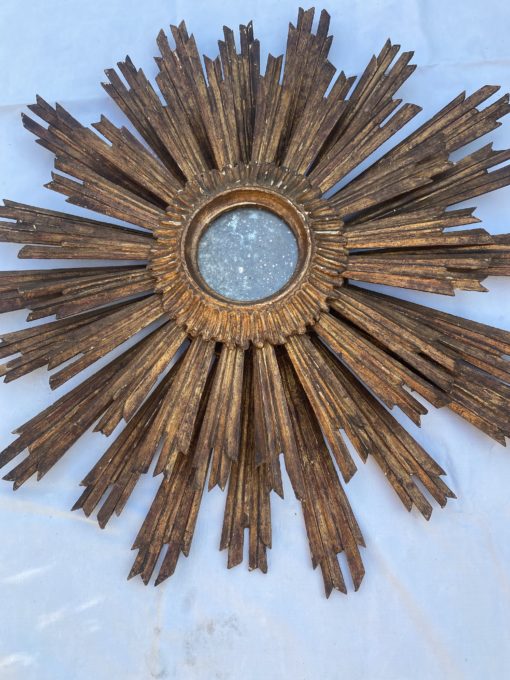 1950′ Sun Oxidized Mirror 2 Floors Patinated Golden Wood 75 Cm In Diameter - Image 9