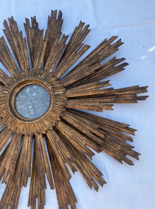1950′ Sun Oxidized Mirror 2 Floors Patinated Golden Wood 75 Cm In Diameter - Image 8