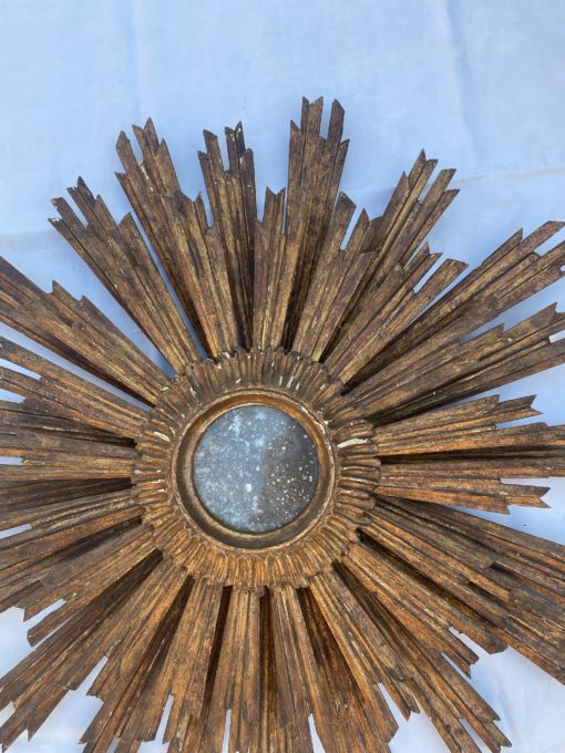 1950′ Sun Oxidized Mirror 2 Floors Patinated Golden Wood 75 Cm In Diameter - Image 7
