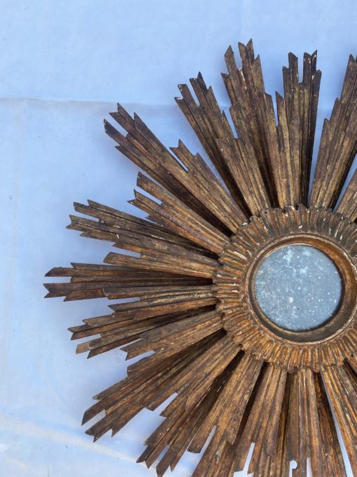 1950′ Sun Oxidized Mirror 2 Floors Patinated Golden Wood 75 Cm In Diameter - Image 6