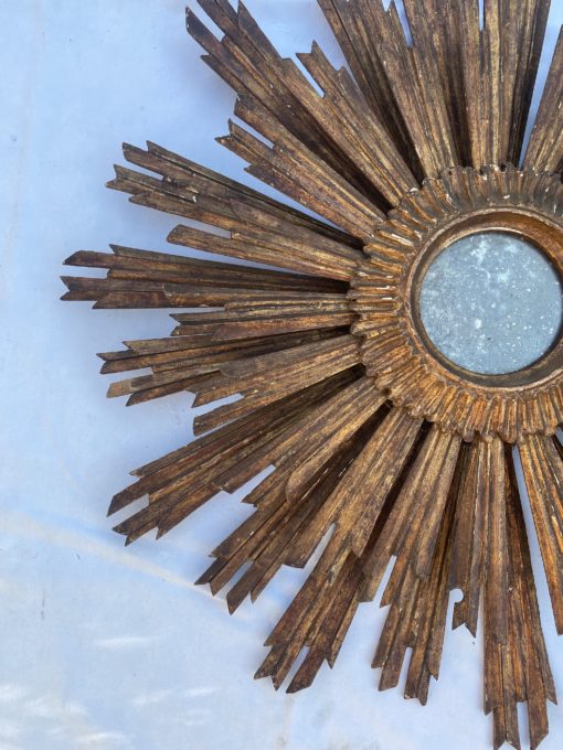 1950′ Sun Oxidized Mirror 2 Floors Patinated Golden Wood 75 Cm In Diameter - Image 5