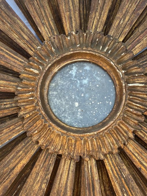 1950′ Sun Oxidized Mirror 2 Floors Patinated Golden Wood 75 Cm In Diameter - Image 4