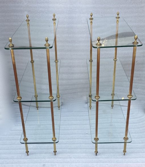 1970′ Paire D' Étagères à 3 niveaux Style Maison Baguès Bronze Et Verre 72 x 26,5 X H 83,5 cm