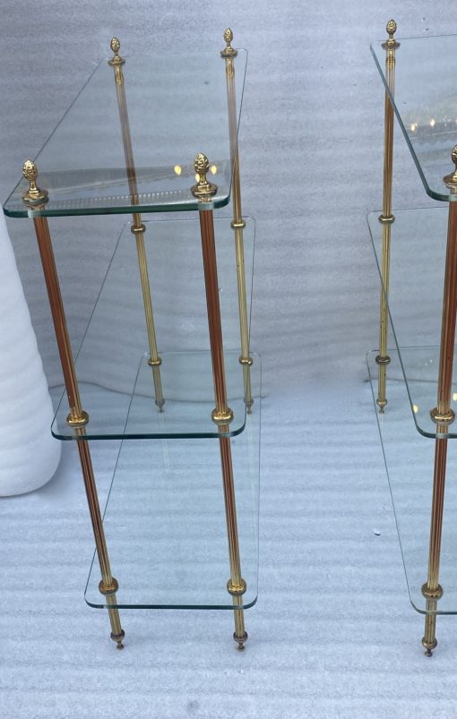 1970′ Paire D' Étagères à 3 niveaux Style Maison Baguès Bronze Et Verre 72 x 26,5 X H 83,5 cm – Image 9
