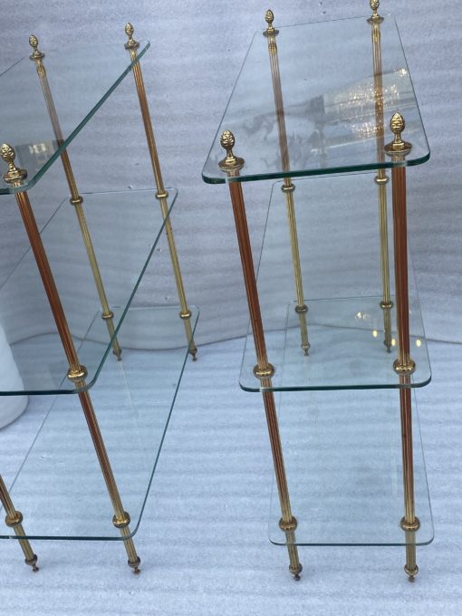 1970′ Paire D' Étagères à 3 niveaux Style Maison Baguès Bronze Et Verre 72 x 26,5 X H 83,5 cm – Image 8