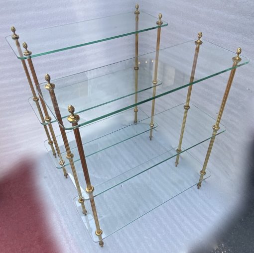 1970′ Paire D' Étagères à 3 niveaux Style Maison Baguès Bronze Et Verre 72 x 26,5 X H 83,5 cm – Image 6