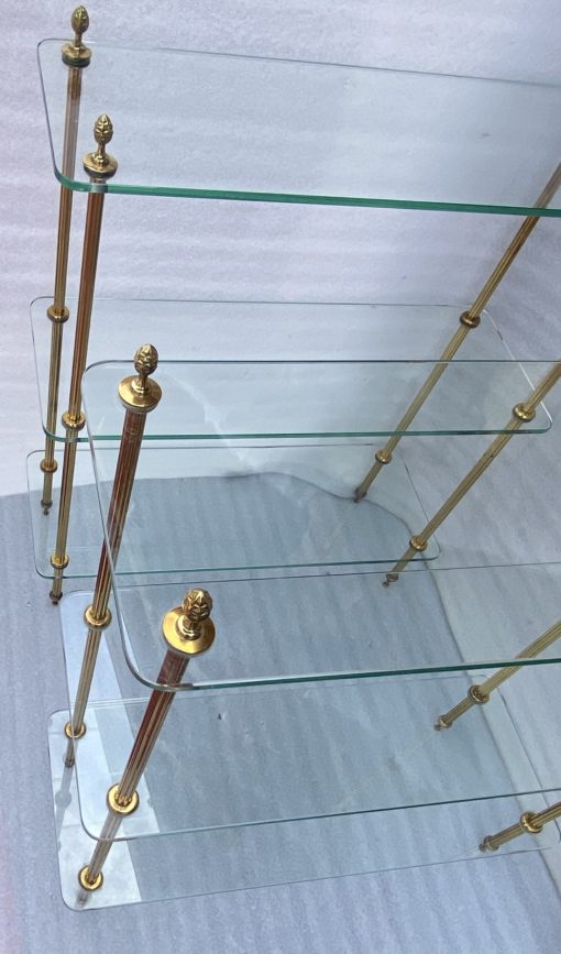 1970′ Paire D' Étagères à 3 niveaux Style Maison Baguès Bronze Et Verre 72 x 26,5 X H 83,5 cm – Image 5