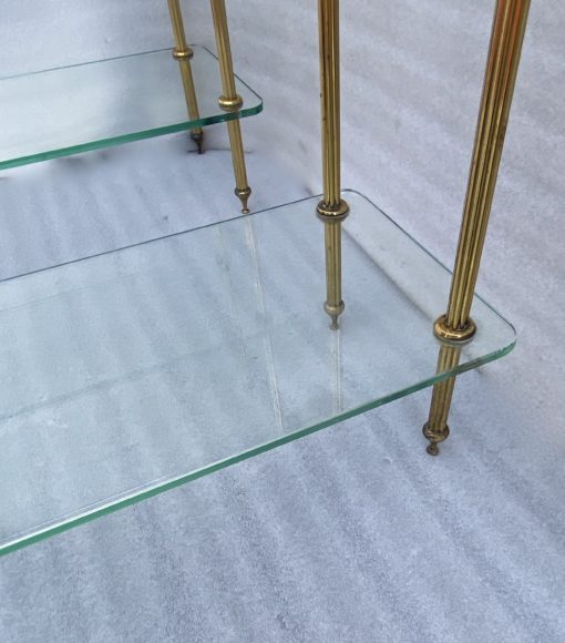 1970′ Paire D' Étagères à 3 niveaux Style Maison Baguès Bronze Et Verre 72 x 26,5 X H 83,5 cm – Image 3