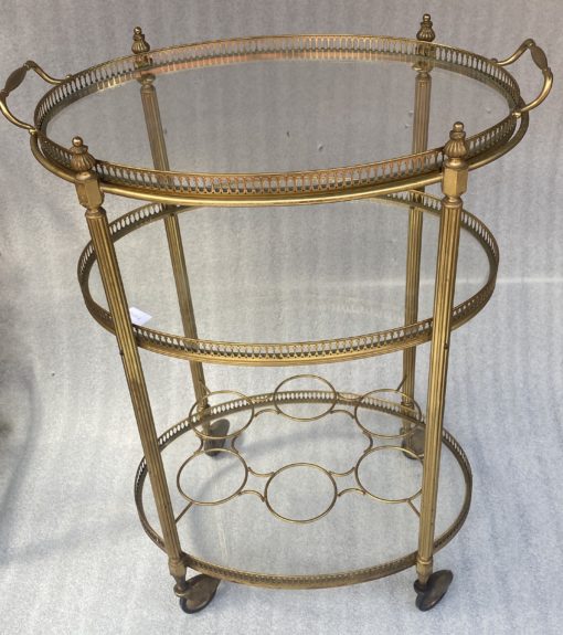 1970' Desserte Roulante Maison Baguès en Laiton Doré 3 Étages
