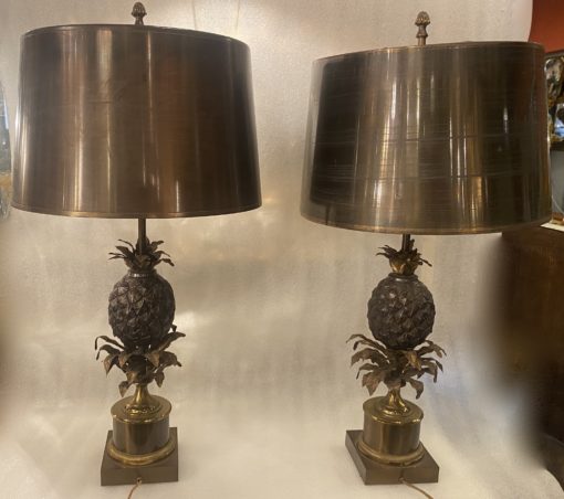 1950/70 Paire De Lampes Ou Similaires à l’Ananas en Bronze, Abat-jour en Laiton, Signée Charles & Fils Made In France – Image 17