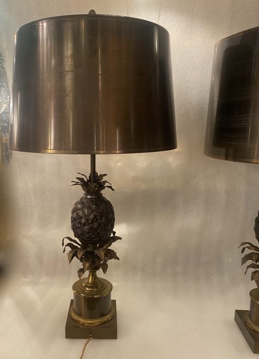 1950/70 Paire De Lampes Ou Similaires à l’Ananas en Bronze, Abat-jour en Laiton, Signée Charles & Fils Made In France – Image 12