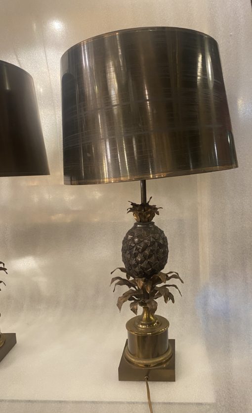 1950/70 Paire De Lampes Ou Similaires à l’Ananas en Bronze, Abat-jour en Laiton, Signée Charles & Fils Made In France – Image 11