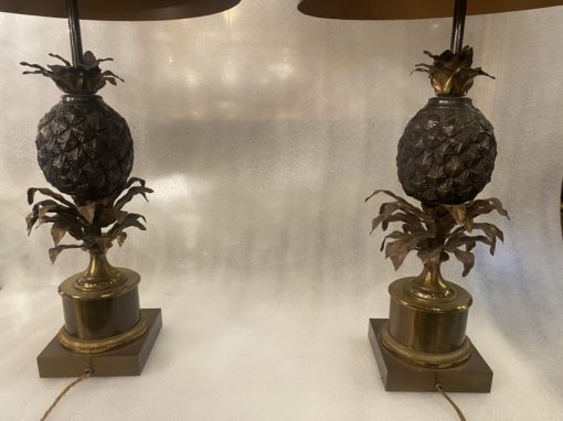 1950/70 Paire De Lampes Ou Similaires à l’Ananas en Bronze, Abat-jour en Laiton, Signée Charles & Fils Made In France – Image 3