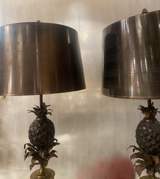 1950/70 Paire De Lampes Ou Similaires à l’Ananas en Bronze, Abat-jour en Laiton, Signée Charles & Fils Made In France – Image 2