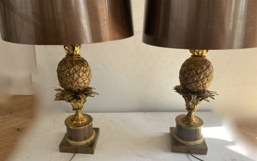 1950/70 Paire De Lampes  à l’Ananas en Bronze, Abat-jour en Laiton, Signée Charles & Fils Made In France ,Modéle Unique De Commande – Image 21