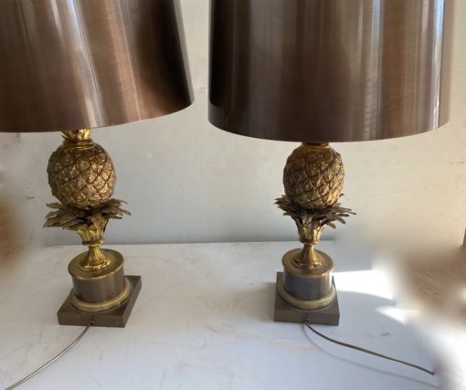 1950/70 Paire De Lampes  à l’Ananas en Bronze, Abat-jour en Laiton, Signée Charles & Fils Made In France ,Modéle Unique De Commande – Image 19