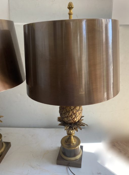 1950/70 Paire De Lampes  à l’Ananas en Bronze, Abat-jour en Laiton, Signée Charles & Fils Made In France ,Modéle Unique De Commande – Image 18