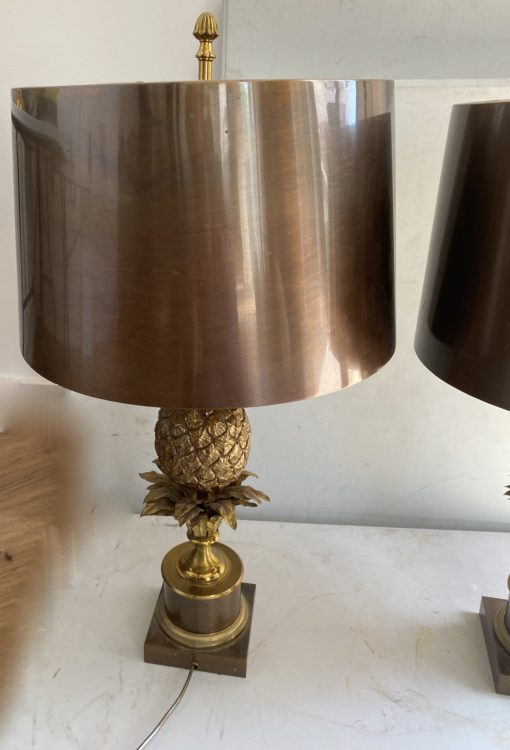 1950/70 Paire De Lampes  à l’Ananas en Bronze, Abat-jour en Laiton, Signée Charles & Fils Made In France ,Modéle Unique De Commande – Image 17