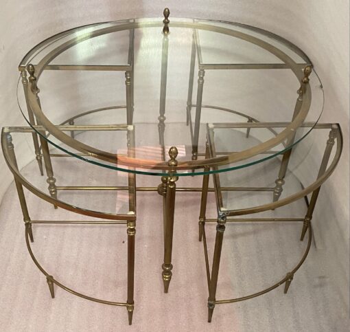 1970' Table Basse Maison Bagués Ou Jansen En Bronze Et Ses 4 Tables Ø 80 cm