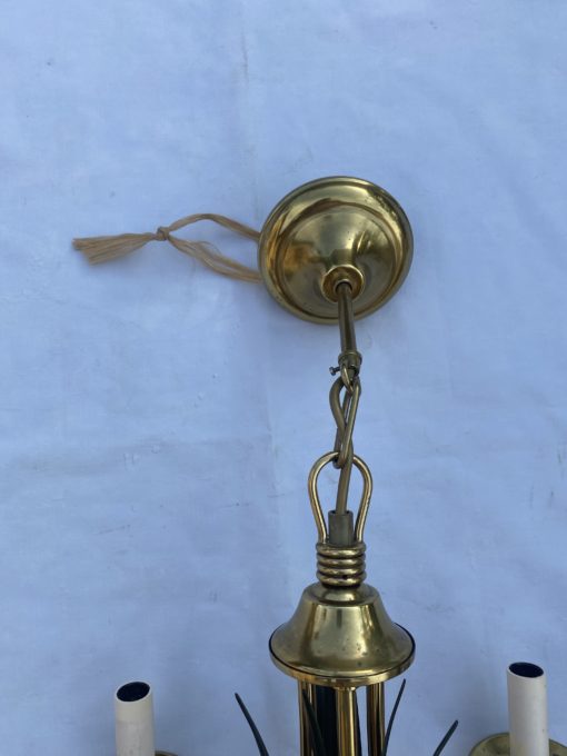 1970' Paire De Lustres Aux Roseaux Double Patine Laiton Doré Et Fer Peint – Image 10