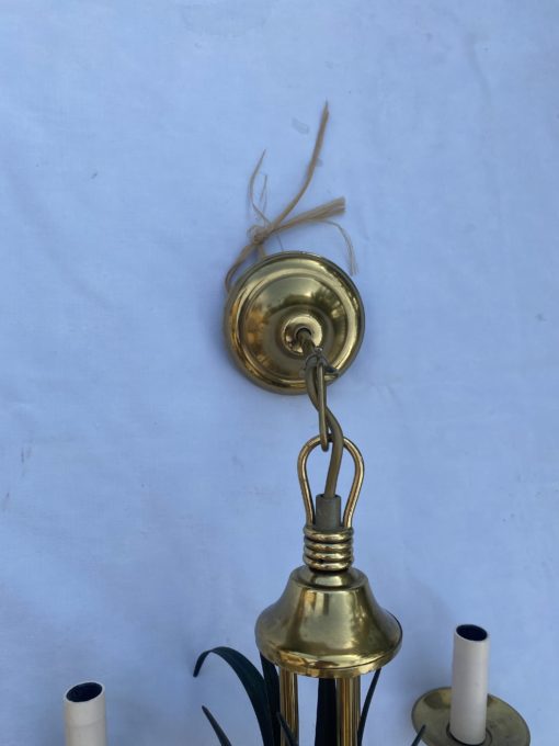 1970' Paire De Lustres Aux Roseaux Double Patine Laiton Doré Et Fer Peint – Image 9