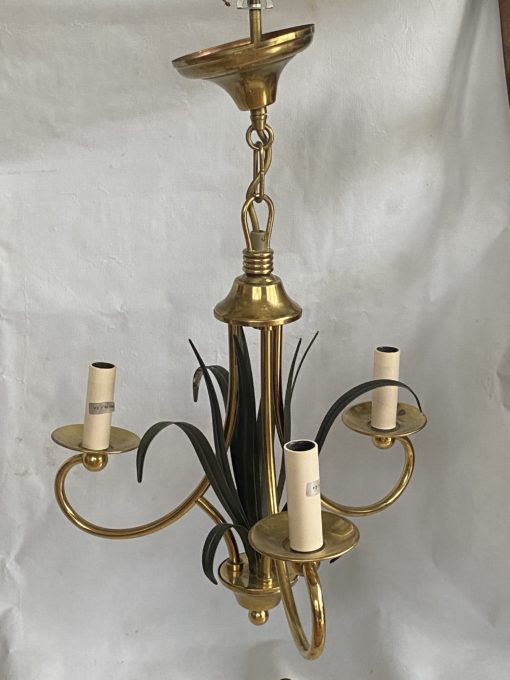 1970' Paire De Lustres Aux Roseaux Double Patine Laiton Doré Et Fer Peint – Image 5