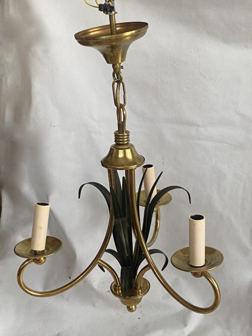 1970' Paire De Lustres Aux Roseaux Double Patine Laiton Doré Et Fer Peint – Image 4