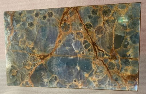 1950/70′  Bout de Canapé Bronze, Plateau Marbre Ou Onyx Bleu  Et Rouille  Maison Charles Signé Avec Entretoise – Image 9