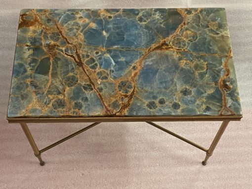 1950/70′  Bout de Canapé Bronze, Plateau Marbre Ou Onyx Bleu  Et Rouille  Maison Charles Signé Avec Entretoise – Image 7