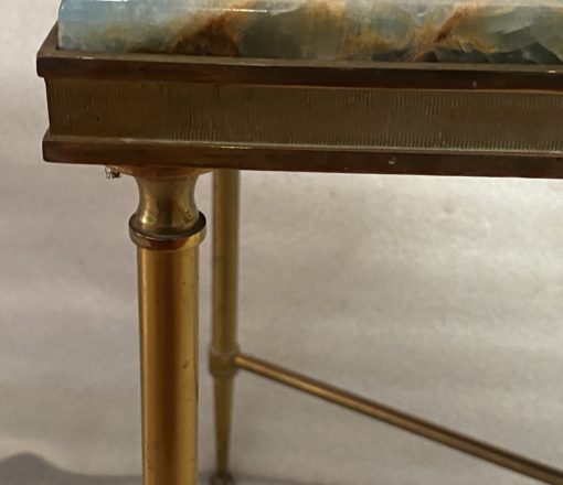 1950/70′  Bout de Canapé Bronze, Plateau Marbre Ou Onyx Bleu  Et Rouille  Maison Charles Signé Avec Entretoise – Image 6