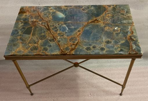 1950/70′  Bout de Canapé Bronze, Plateau Marbre Ou Onyx Bleu  Et Rouille  Maison Charles Signé Avec Entretoise – Image 5