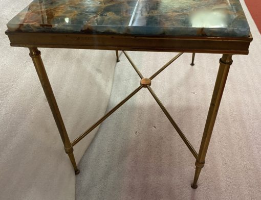 1950/70′  Bout de Canapé Bronze, Plateau Marbre Ou Onyx Bleu  Et Rouille  Maison Charles Signé Avec Entretoise – Image 4