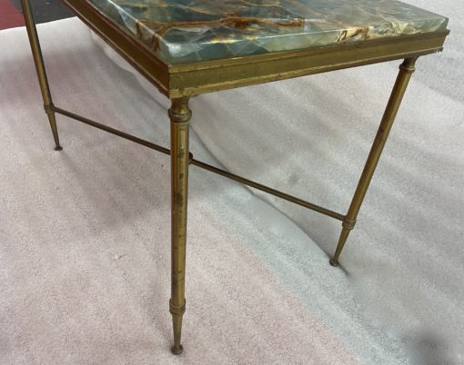 1950/70′  Bout de Canapé Bronze, Plateau Marbre Ou Onyx Bleu  Et Rouille  Maison Charles Signé Avec Entretoise – Image 3