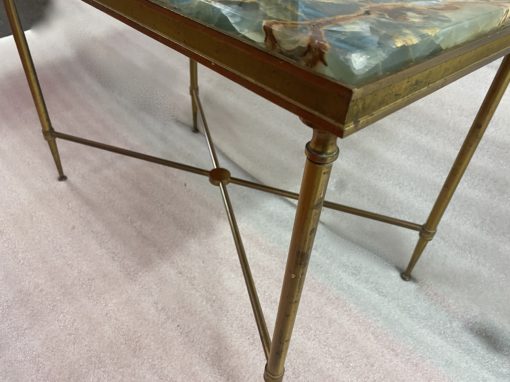 1950/70′  Bout de Canapé Bronze, Plateau Marbre Ou Onyx Bleu  Et Rouille  Maison Charles Signé Avec Entretoise – Image 2