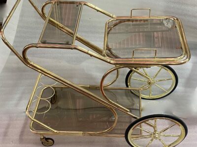 1970′ Large Golden Iron Rolling Trolley With Removable Tray Provenance Parisian Palace