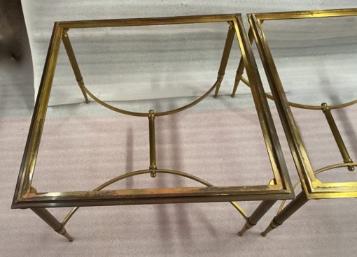 1950/70′ Paire de Bouts de Canapés Bronze , Plateau Verre Fumé  Maison Charles 65 X 65 cm – Image 8