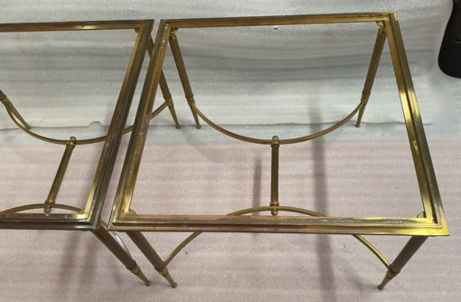 1950/70′ Paire de Bouts de Canapés Bronze , Plateau Verre Fumé  Maison Charles 65 X 65 cm – Image 7