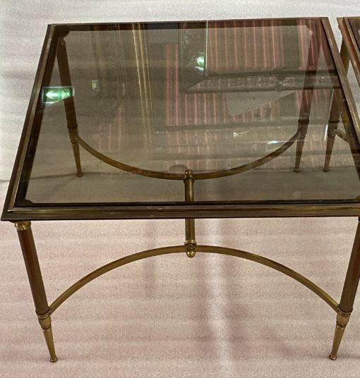 1950/70′ Paire de Bouts de Canapés Bronze , Plateau Verre Fumé  Maison Charles 65 X 65 cm – Image 5