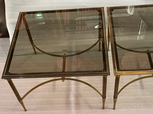 1950/70′ Paire de Bouts de Canapés Bronze , Plateau Verre Fumé  Maison Charles 65 X 65 cm – Image 2