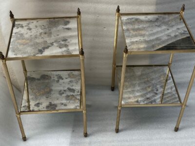 1970′ Pair of Square Side Tables Maison Baguès Silver Oxidized Mirror Trays With Fire Pots 34X34X H 59 cm