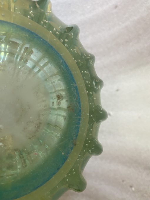 1970' Murano Vase With Bubbles and Gold Inclusions, Bottle Green Crystal, Signed Murano Toso H 39  cm - Image 3
