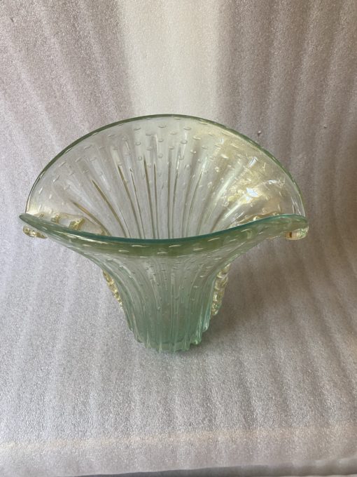 1970' Murano Vase With Bubbles and Gold Inclusions, Bottle Green Crystal, Signed Murano Toso H 39  cm - Image 2