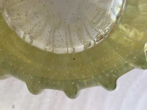 1970′ Murano Vase With Bubbles and Gold Inclusions, Opalescent Green Crystal, Signed Murano Toso H 33 cm - Image 3