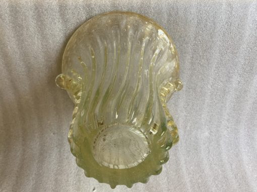 1970′ Murano Vase With Bubbles and Gold Inclusions, Opalescent Green Crystal, Signed Murano Toso H 33 cm - Image 2