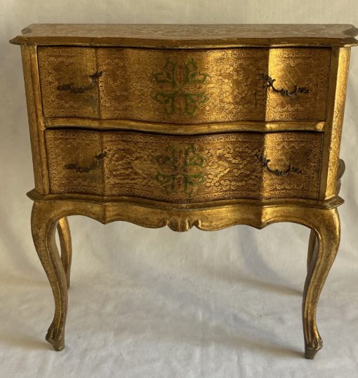 1970′ Crossbow Commode 2 Drawers Golden Wood Italian Renaissance Style 76 X 33 X H 71 cm HOLD