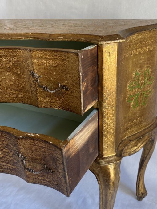 1970′ Crossbow Commode 2 Drawers Golden Wood Italian Renaissance Style 76 X 33 X H 71 cm HOLD - Image 3