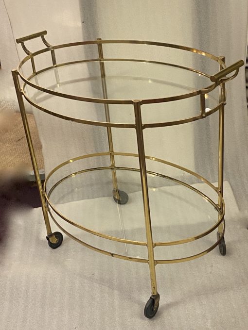 1970′ Bar Roulant Ovale en Bronze et Laiton Maison Baguès